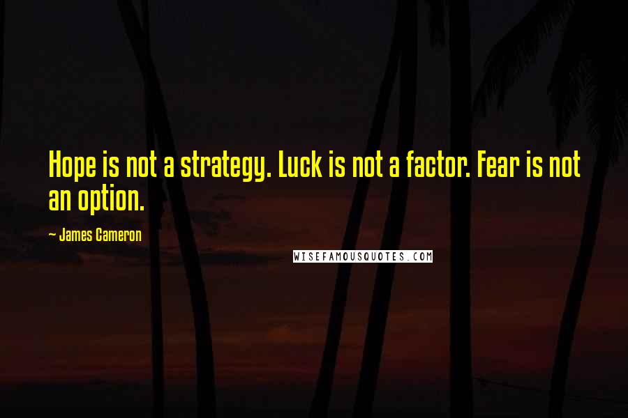 James Cameron Quotes: Hope is not a strategy. Luck is not a factor. Fear is not an option.