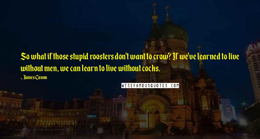 James Canon Quotes: So what if those stupid roosters don't want to crow? If we've learned to live without men, we can learn to live without cocks.