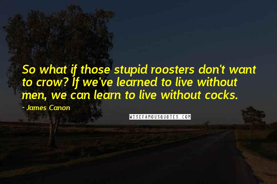 James Canon Quotes: So what if those stupid roosters don't want to crow? If we've learned to live without men, we can learn to live without cocks.