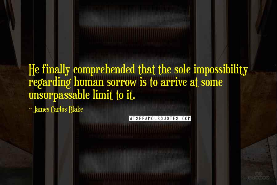 James Carlos Blake Quotes: He finally comprehended that the sole impossibility regarding human sorrow is to arrive at some unsurpassable limit to it.