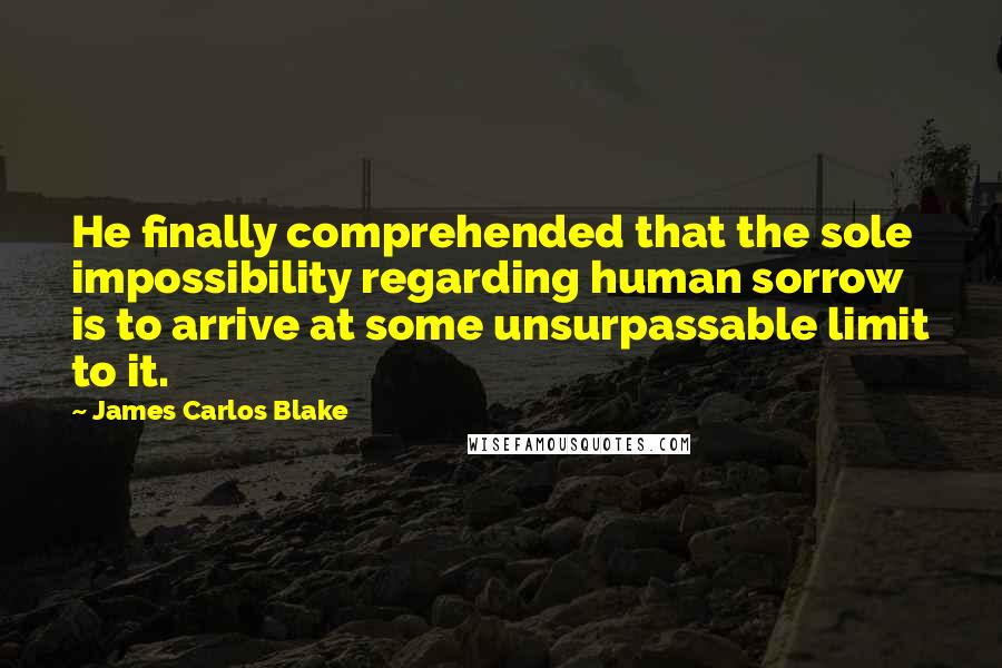 James Carlos Blake Quotes: He finally comprehended that the sole impossibility regarding human sorrow is to arrive at some unsurpassable limit to it.