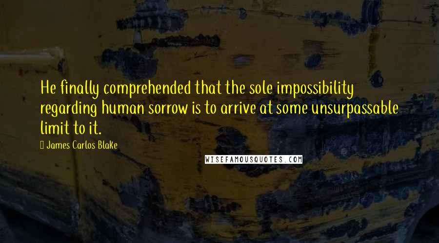 James Carlos Blake Quotes: He finally comprehended that the sole impossibility regarding human sorrow is to arrive at some unsurpassable limit to it.