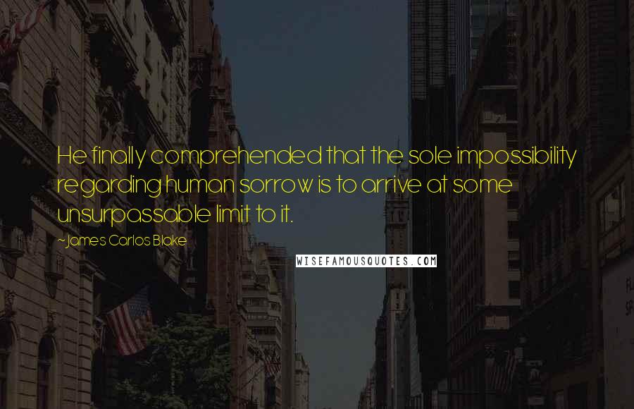 James Carlos Blake Quotes: He finally comprehended that the sole impossibility regarding human sorrow is to arrive at some unsurpassable limit to it.