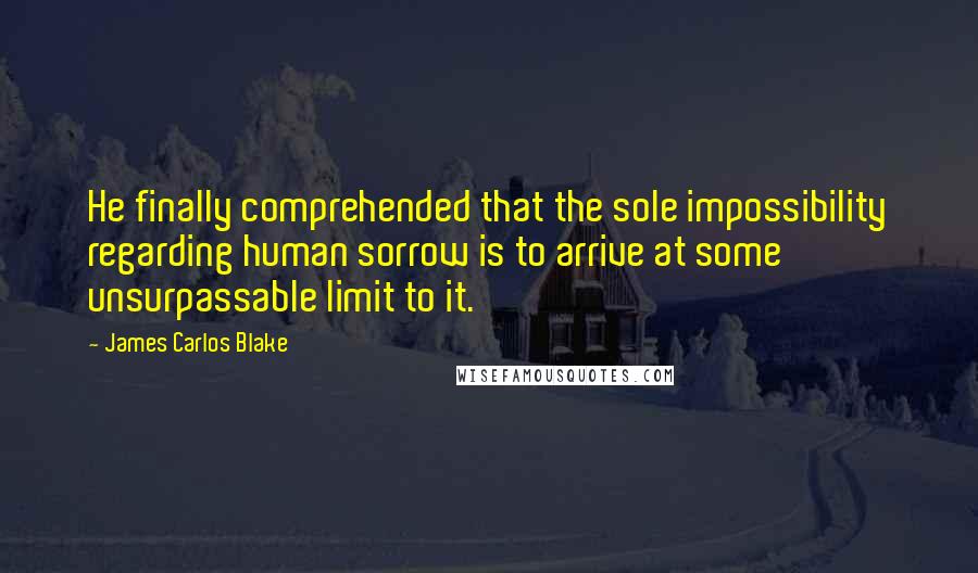 James Carlos Blake Quotes: He finally comprehended that the sole impossibility regarding human sorrow is to arrive at some unsurpassable limit to it.