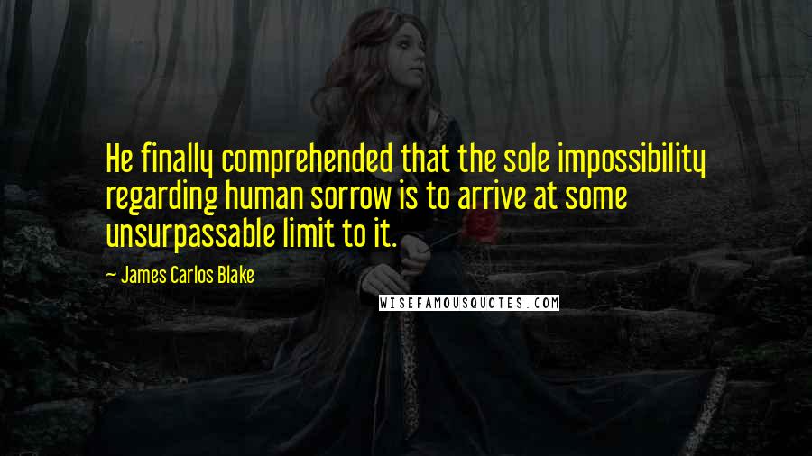 James Carlos Blake Quotes: He finally comprehended that the sole impossibility regarding human sorrow is to arrive at some unsurpassable limit to it.