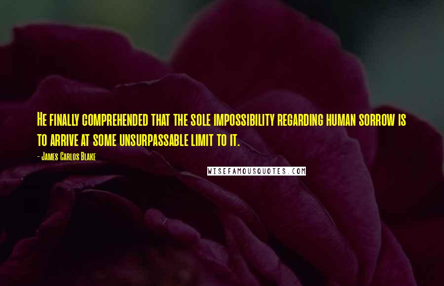 James Carlos Blake Quotes: He finally comprehended that the sole impossibility regarding human sorrow is to arrive at some unsurpassable limit to it.