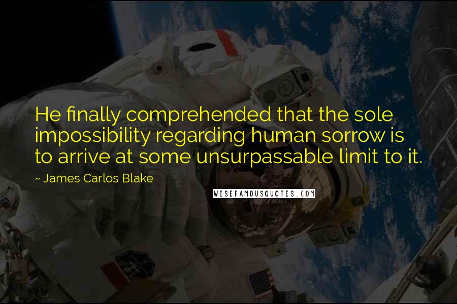 James Carlos Blake Quotes: He finally comprehended that the sole impossibility regarding human sorrow is to arrive at some unsurpassable limit to it.