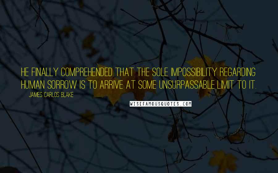 James Carlos Blake Quotes: He finally comprehended that the sole impossibility regarding human sorrow is to arrive at some unsurpassable limit to it.