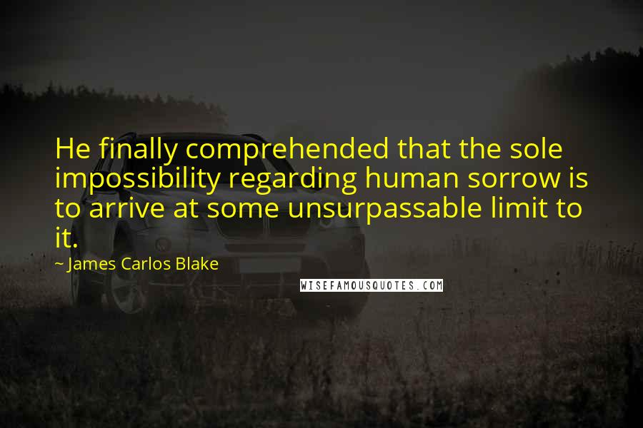 James Carlos Blake Quotes: He finally comprehended that the sole impossibility regarding human sorrow is to arrive at some unsurpassable limit to it.