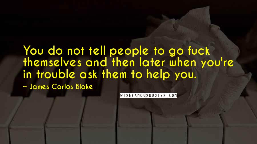 James Carlos Blake Quotes: You do not tell people to go fuck themselves and then later when you're in trouble ask them to help you.