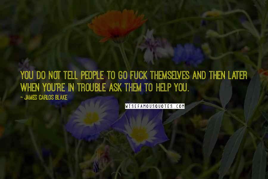 James Carlos Blake Quotes: You do not tell people to go fuck themselves and then later when you're in trouble ask them to help you.