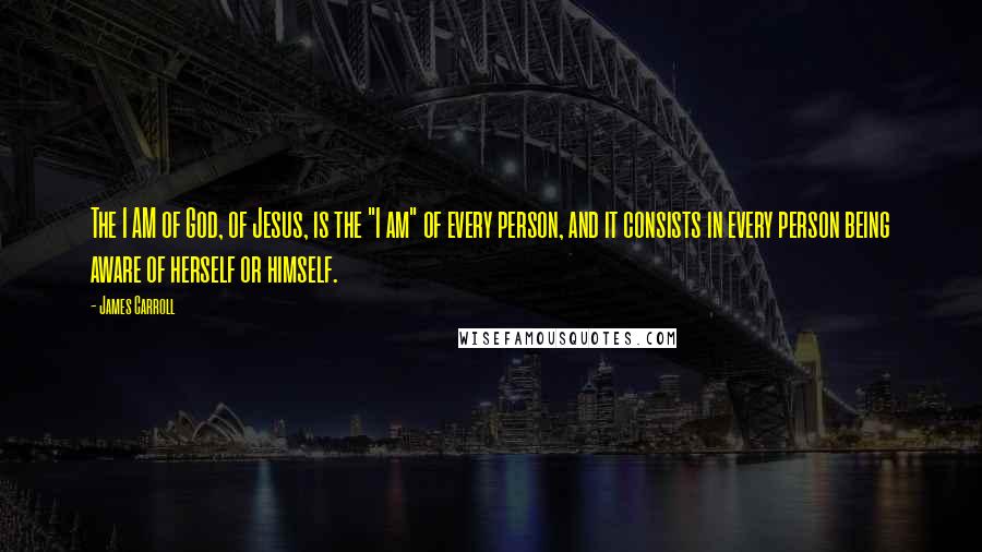 James Carroll Quotes: The I AM of God, of Jesus, is the "I am" of every person, and it consists in every person being aware of herself or himself.