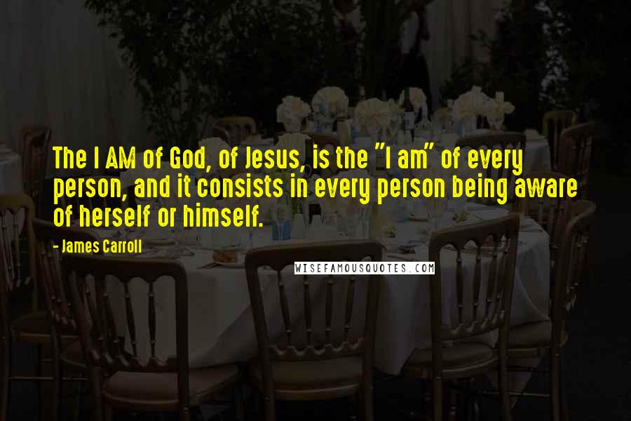 James Carroll Quotes: The I AM of God, of Jesus, is the "I am" of every person, and it consists in every person being aware of herself or himself.