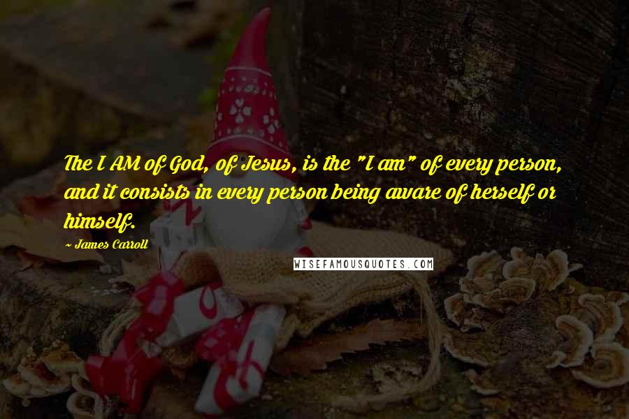 James Carroll Quotes: The I AM of God, of Jesus, is the "I am" of every person, and it consists in every person being aware of herself or himself.