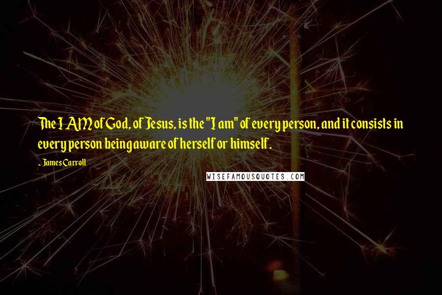 James Carroll Quotes: The I AM of God, of Jesus, is the "I am" of every person, and it consists in every person being aware of herself or himself.