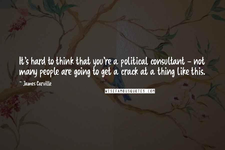 James Carville Quotes: It's hard to think that you're a political consultant - not many people are going to get a crack at a thing like this.