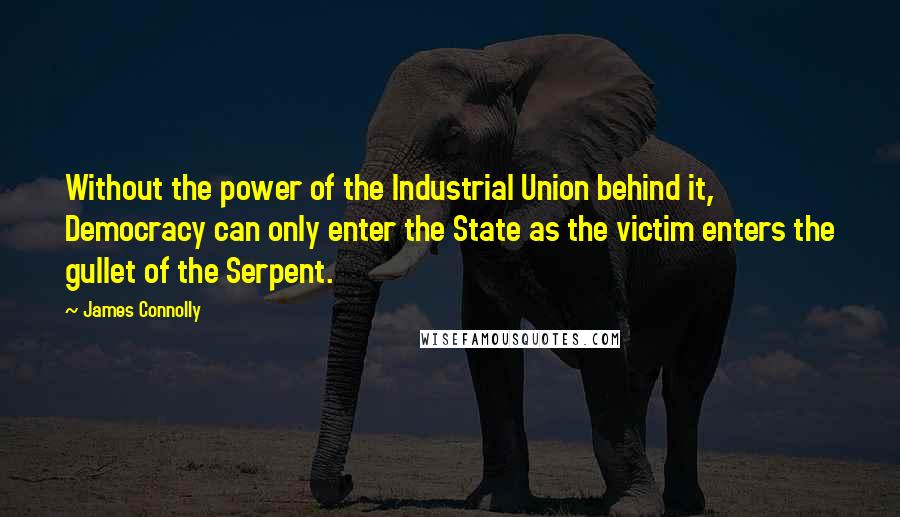 James Connolly Quotes: Without the power of the Industrial Union behind it, Democracy can only enter the State as the victim enters the gullet of the Serpent.