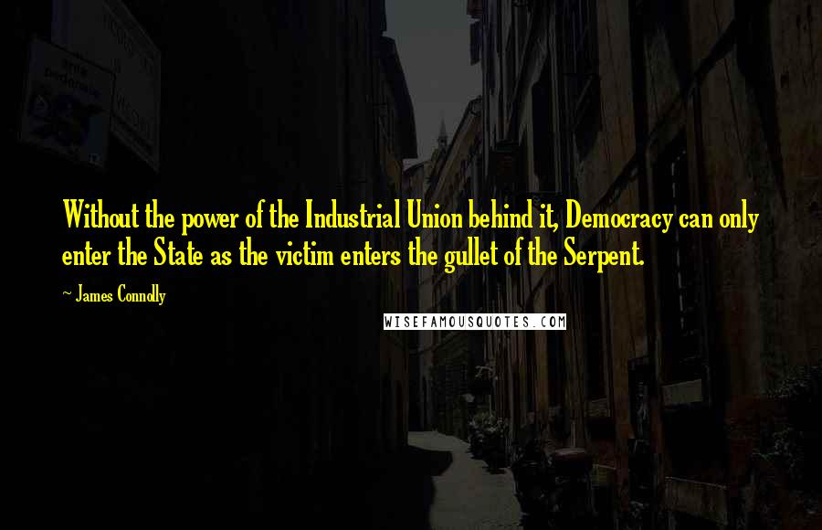 James Connolly Quotes: Without the power of the Industrial Union behind it, Democracy can only enter the State as the victim enters the gullet of the Serpent.