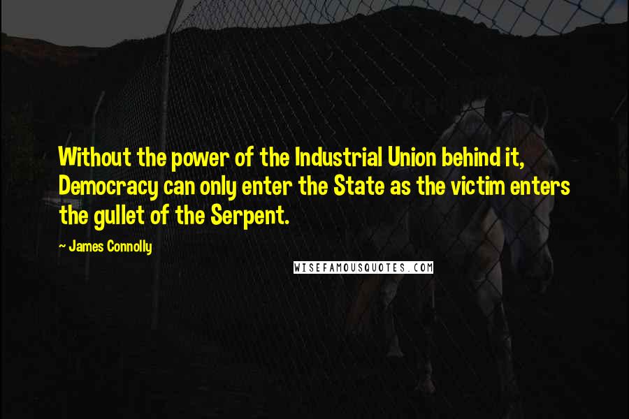 James Connolly Quotes: Without the power of the Industrial Union behind it, Democracy can only enter the State as the victim enters the gullet of the Serpent.