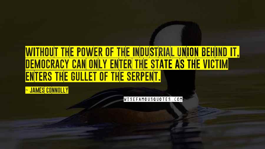 James Connolly Quotes: Without the power of the Industrial Union behind it, Democracy can only enter the State as the victim enters the gullet of the Serpent.