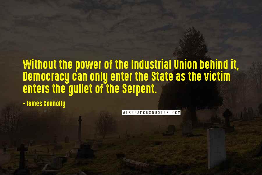 James Connolly Quotes: Without the power of the Industrial Union behind it, Democracy can only enter the State as the victim enters the gullet of the Serpent.