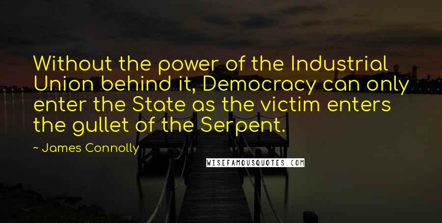 James Connolly Quotes: Without the power of the Industrial Union behind it, Democracy can only enter the State as the victim enters the gullet of the Serpent.