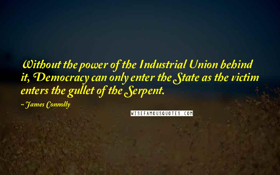 James Connolly Quotes: Without the power of the Industrial Union behind it, Democracy can only enter the State as the victim enters the gullet of the Serpent.