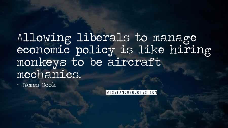 James Cook Quotes: Allowing liberals to manage economic policy is like hiring monkeys to be aircraft mechanics.