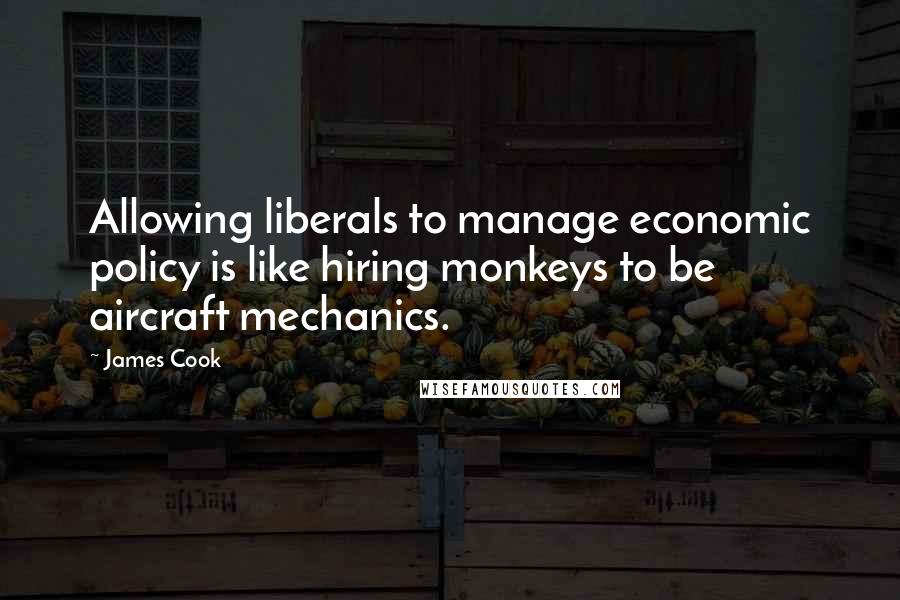 James Cook Quotes: Allowing liberals to manage economic policy is like hiring monkeys to be aircraft mechanics.