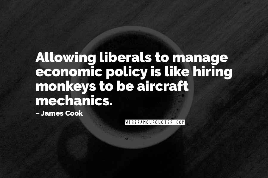 James Cook Quotes: Allowing liberals to manage economic policy is like hiring monkeys to be aircraft mechanics.