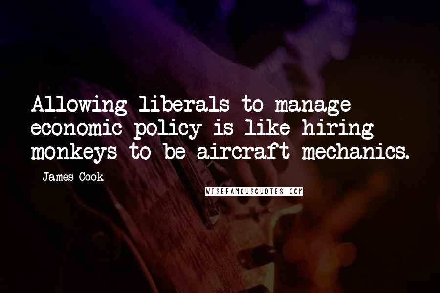 James Cook Quotes: Allowing liberals to manage economic policy is like hiring monkeys to be aircraft mechanics.