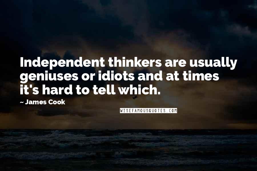 James Cook Quotes: Independent thinkers are usually geniuses or idiots and at times it's hard to tell which.