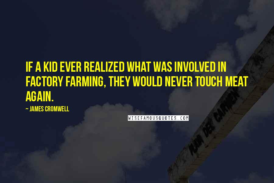 James Cromwell Quotes: If a kid ever realized what was involved in factory farming, they would never touch meat again.