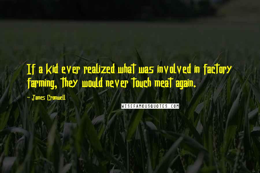 James Cromwell Quotes: If a kid ever realized what was involved in factory farming, they would never touch meat again.