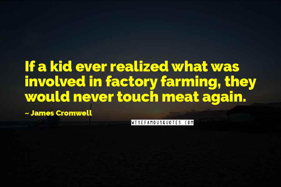 James Cromwell Quotes: If a kid ever realized what was involved in factory farming, they would never touch meat again.