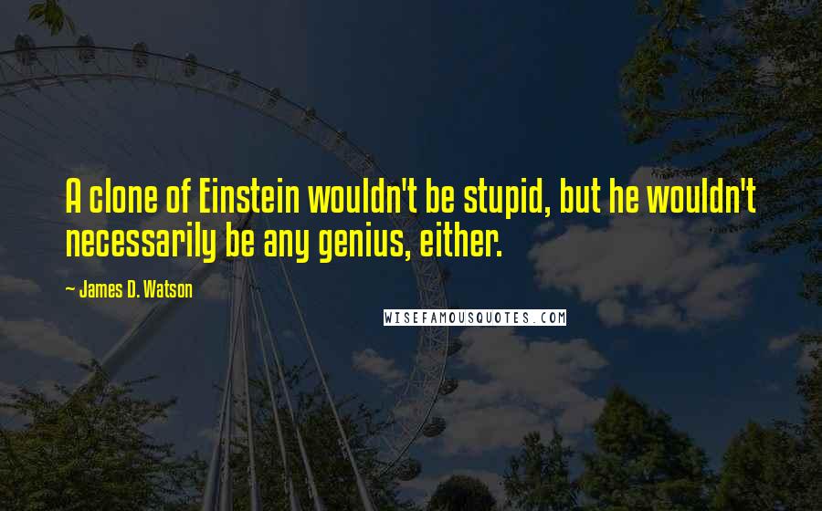 James D. Watson Quotes: A clone of Einstein wouldn't be stupid, but he wouldn't necessarily be any genius, either.