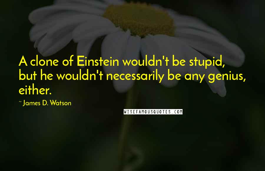 James D. Watson Quotes: A clone of Einstein wouldn't be stupid, but he wouldn't necessarily be any genius, either.