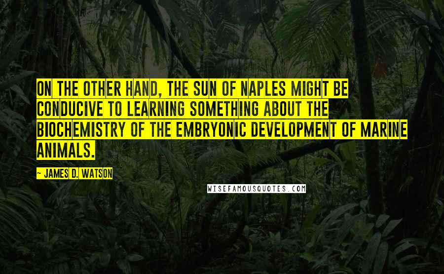 James D. Watson Quotes: On the other hand, the sun of Naples might be conducive to learning something about the biochemistry of the embryonic development of marine animals.