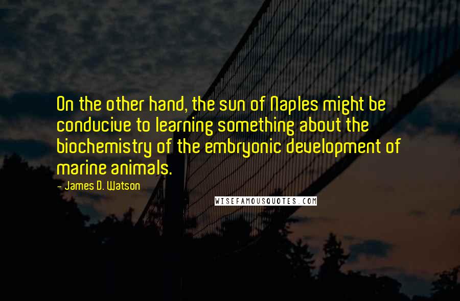 James D. Watson Quotes: On the other hand, the sun of Naples might be conducive to learning something about the biochemistry of the embryonic development of marine animals.