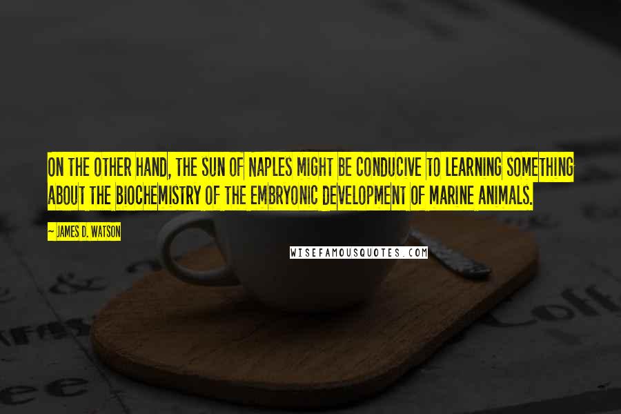 James D. Watson Quotes: On the other hand, the sun of Naples might be conducive to learning something about the biochemistry of the embryonic development of marine animals.