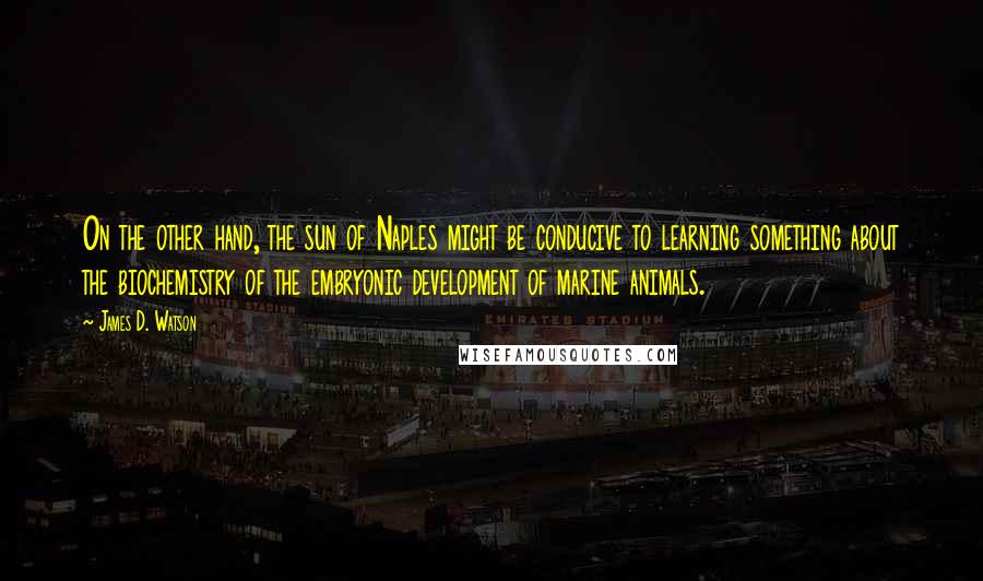 James D. Watson Quotes: On the other hand, the sun of Naples might be conducive to learning something about the biochemistry of the embryonic development of marine animals.