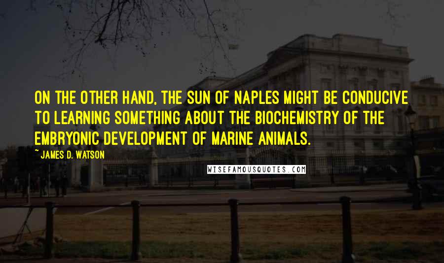 James D. Watson Quotes: On the other hand, the sun of Naples might be conducive to learning something about the biochemistry of the embryonic development of marine animals.