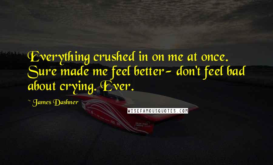 James Dashner Quotes: Everything crushed in on me at once. Sure made me feel better- don't feel bad about crying. Ever.