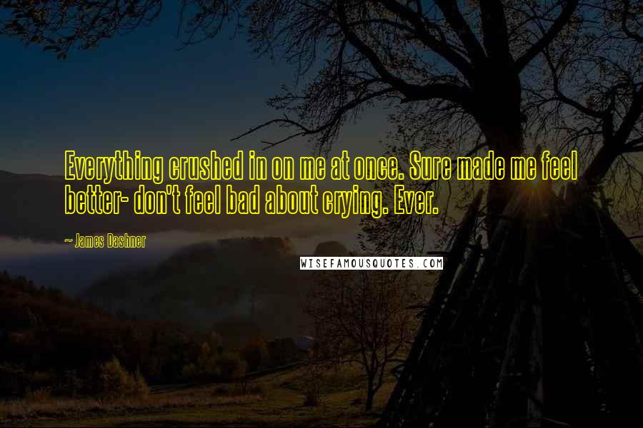 James Dashner Quotes: Everything crushed in on me at once. Sure made me feel better- don't feel bad about crying. Ever.