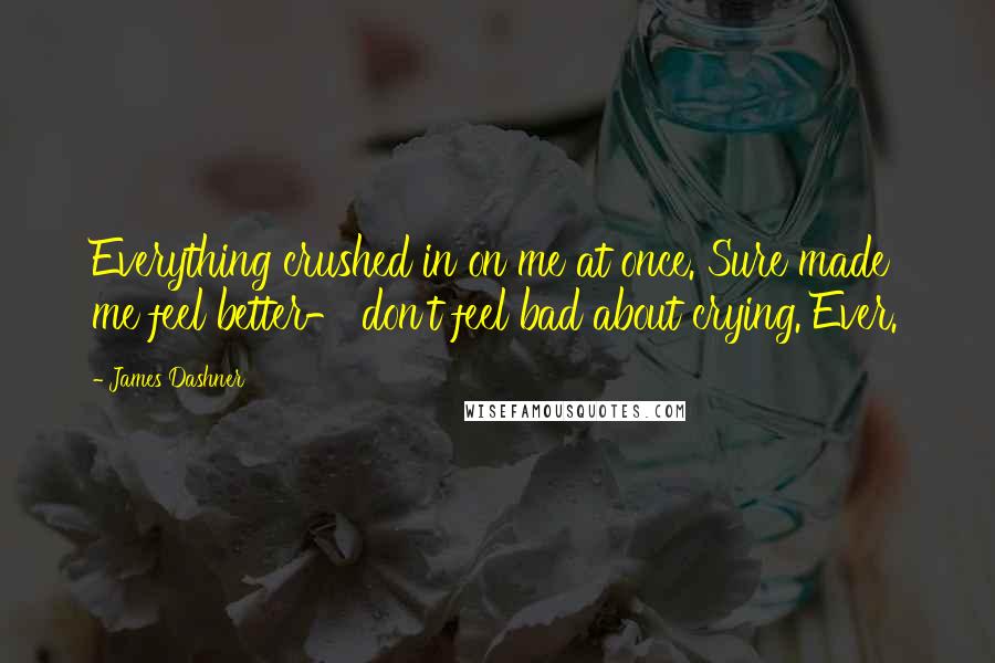 James Dashner Quotes: Everything crushed in on me at once. Sure made me feel better- don't feel bad about crying. Ever.