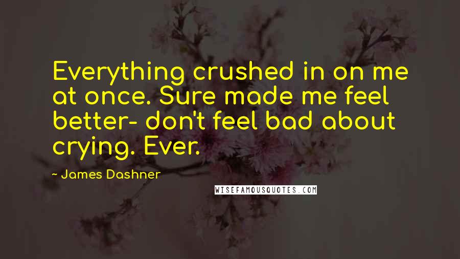 James Dashner Quotes: Everything crushed in on me at once. Sure made me feel better- don't feel bad about crying. Ever.