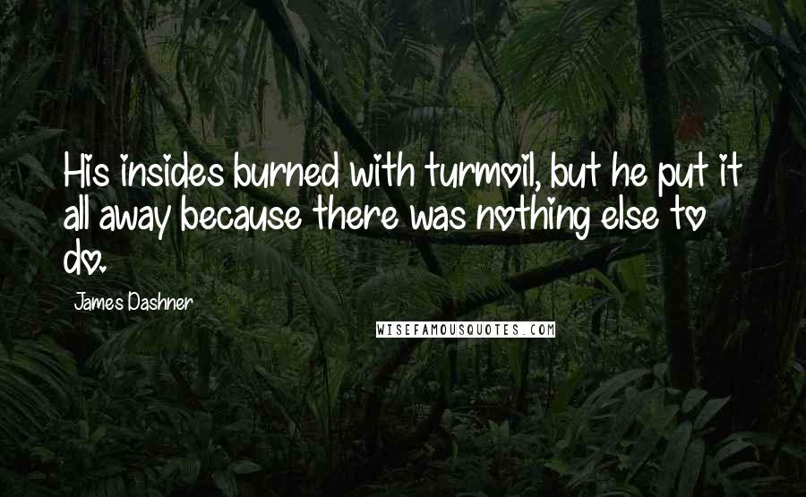 James Dashner Quotes: His insides burned with turmoil, but he put it all away because there was nothing else to do.