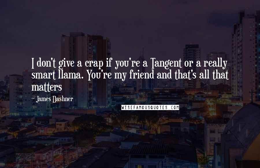 James Dashner Quotes: I don't give a crap if you're a Tangent or a really smart llama. You're my friend and that's all that matters