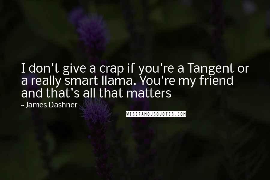 James Dashner Quotes: I don't give a crap if you're a Tangent or a really smart llama. You're my friend and that's all that matters