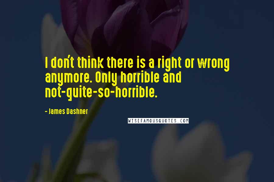 James Dashner Quotes: I don't think there is a right or wrong anymore. Only horrible and not-quite-so-horrible.